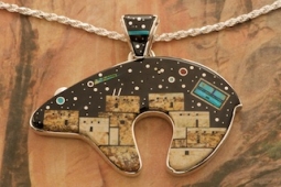 Calvin Begay Starry Night at the Pueblo Sterling Silver Bear Pendant